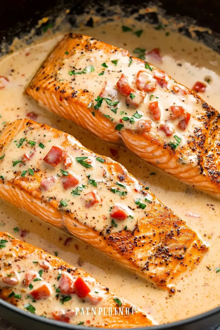 Pan-Seared Salmon in a Creamy Red Pepper Parmesan Sauce