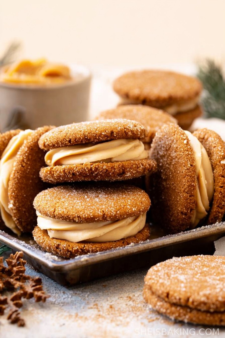 Gingerbread Cookie Sandwiches with Caramel Buttercream